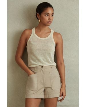 Reiss Nova - Neutral Cotton Blend Shorts With Turned-up Hems, 8 - Green