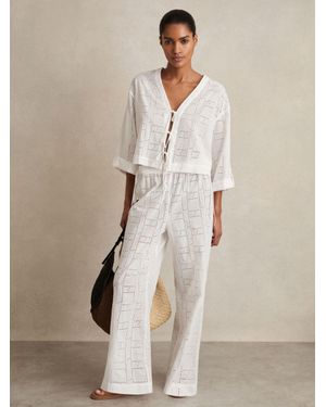 Reiss Cotton Broderie Tie-Front Top - Natural