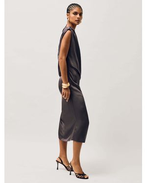 Reiss Satin Cross-Strap Heeled Sandals - Brown