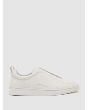 Reiss Henry Bonded-Leather Elasticated Trainers - Natural
