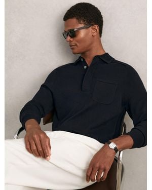 Reiss Cotton Concealed Placket Polo Shirt - Blue