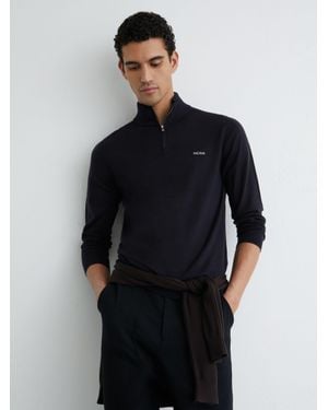 Reiss Osborne - Navy Merino Wool Half-zip Logo Jumper, Xl - Blue