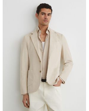 Reiss Corduroy Single-Breasted Tailored-Fit Blazer - Natural