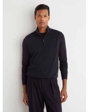 Reiss Wool Half-Zip Funnel-Neck Vest - Blue