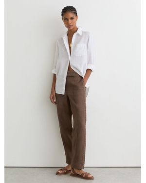 Reiss Mila Linen Wave-Trimed Trousers - Brown