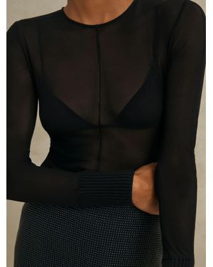 Reiss Allie - Black Atelier Sheer-jersey Rib-cuff Top, Us 8
