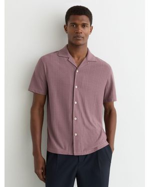 Reiss Jacquard Cuban-Collar Shirt - Purple