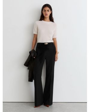 Reiss Flared Knot-Hardware Belted Trousers - White