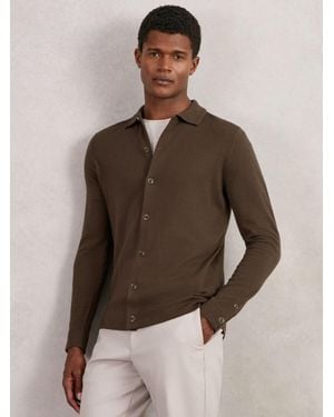 Reiss Merino Wool Button-Through Cardigan - Brown