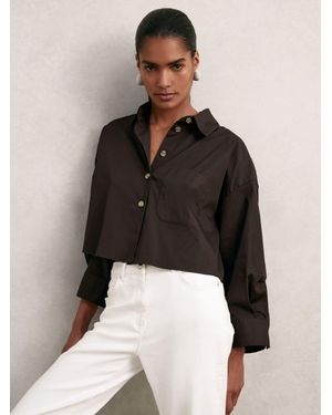 Reiss Oversize Cotton Cropped Shirt - Black