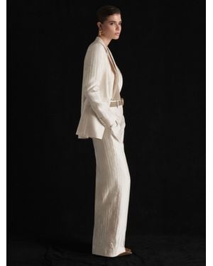 ATELIER Satin Pinstripe Wide-Leg Trousers - Black