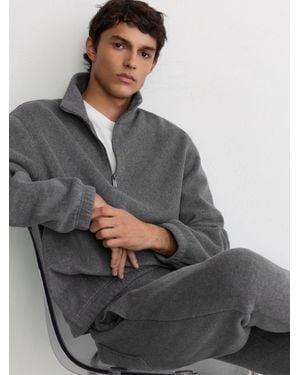 Reiss Fleece Quarter-Zip Sweatshirt - Grey