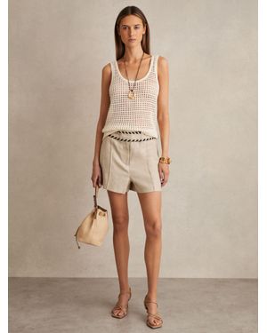 Reiss Fawn - Neutral Linen Whipstitch Shorts, Us 12 Long - Natural