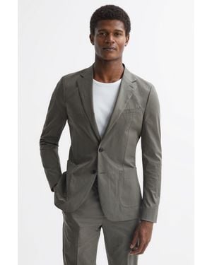 Reiss Hatfield - Khaki Single Breasted Technical Slim Fit Blazer, 44 - Grey