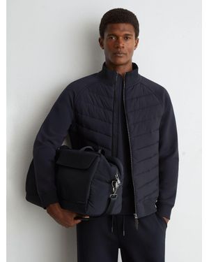 Reiss Hybrid Quilted And Interlock Zip Jacket - Blue