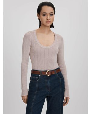 Reiss Sierra - Neutral Knitted Scoop Neck Top, S (us 4-6) - Blue