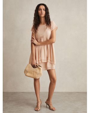 Reiss Minerva - Pale Pink Tiered Mini Dress, Us 2 - Natural