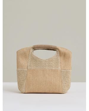 Reiss Rosalie Raffia Patchwork Clutch Bag - Natural