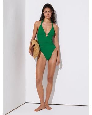 Reiss Pleat-Detail Halterneck Swimsuit - Green