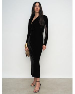 Reiss Velvet Sheer-Panel Cut-Out Midi Dress - Black