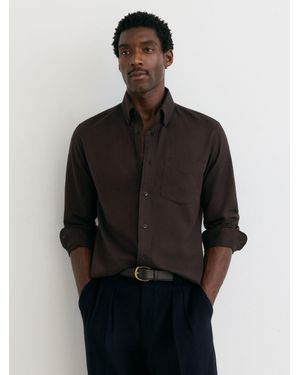 Reiss Cotton Flannel Button-Down Shirt Regular-Fit - Black
