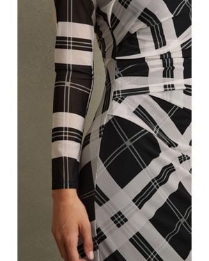 Reiss Darla Checked Ruched Midi Dress, & Cream - Black