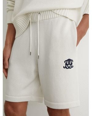 Reiss Monogram-Embroidered Relaxed Knit Shorts - Grey