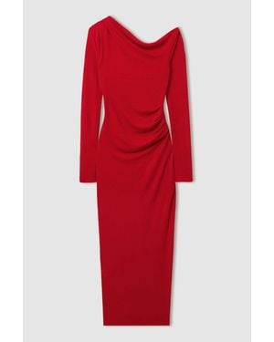Reiss Becky - Red Off-the-shoulder Jersey Midi Dress, L (us 12-14)