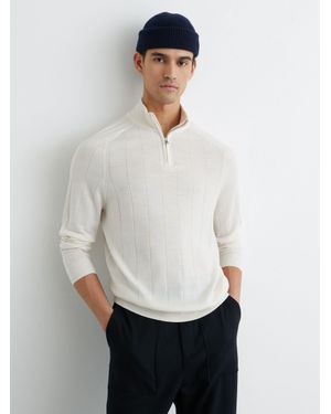 Reiss Findlay - Snow White Wool Wide-rib Half-zip Jumper, M