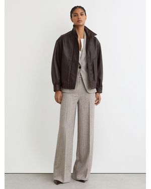Reiss Wide-Leg Textured Tailored Trousers - Grey