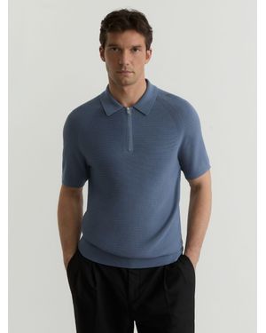 Reiss Textured-Knit Half-Zip Polo Shirt - Blue