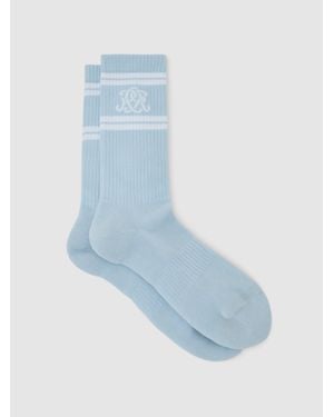 Reiss Powder & Monogram Cotton-Blend Ribbed Socks, S & M - Blue