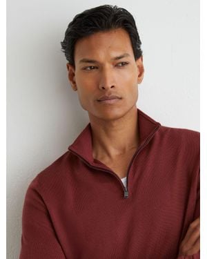 Reiss Merino Wool Half-Zip Funnel-Neck Jumper - Red