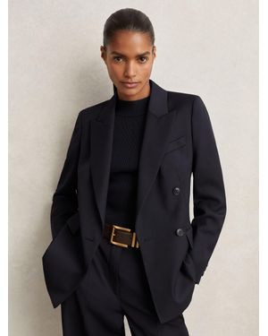 Reiss Wool Blend Double Breasted Suit Blazer - Blue