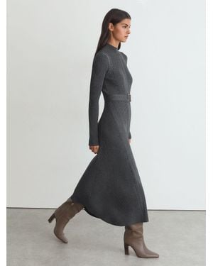 Reiss Rib-Knit Belted Midi Dress - Black