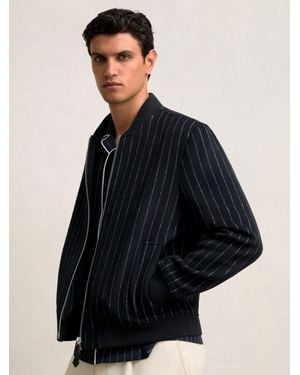 Reiss Wool-Blend Chalk-Stripe Bomber Jacket - Black