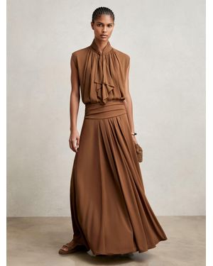 Reiss Jersey Ruched-Waist Maxi Skirt - Brown