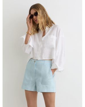 Reiss Ashby - Light Blue Linen Shorts, Us 14 R - White