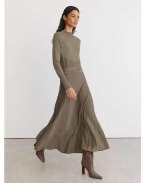 Reiss Belted Pleated Knit Midi Dress - Natural