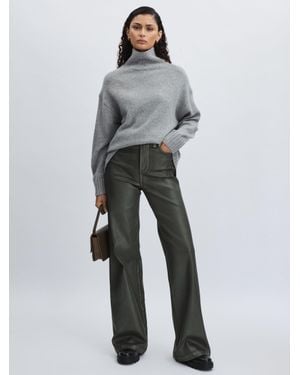 PAIGE Leather-Look Wide-Leg Jeans - Grey