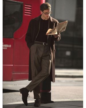 Reiss Classic Fit Wool-Blend Herringbone Suit Trousers - Brown