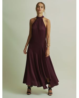 Florere Halter Neck Asymmetric Midi Dress - Red