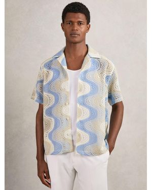 Reiss Wave Crochet Cuban Collar Shirt - Multicolour