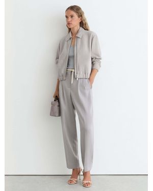 Reiss Lottie Petite Cropped Bomber Jacket - White