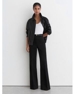 Reiss Petite Leather High-Rise Flared Trousers - Black