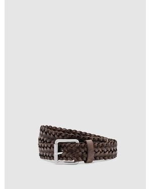 Reiss Leather Woven Belt - White