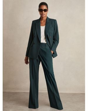 Reiss Wool-Blend Wide-Leg Suit Trousers - Blue