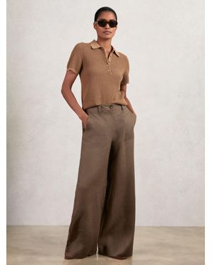 Reiss Linen Wide Leg Trousers - Brown