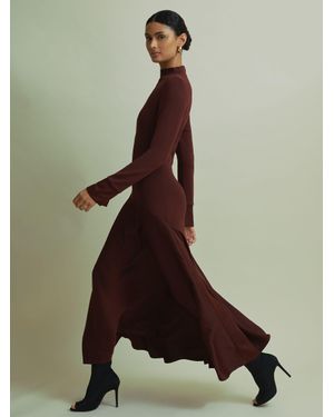 Florere Hybrid Knit-Satin Midi Dress - Red