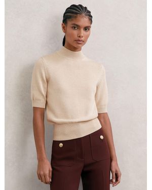 Reiss Cotton And Wool Funnel-Neck Knit Top - Natural